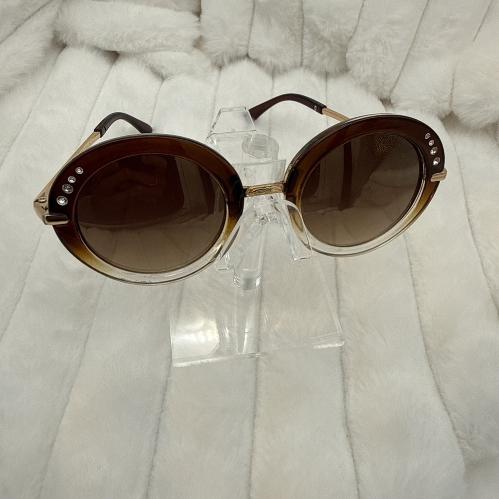 CIRCUS by Sam Edelman Round Crystal Embellished Genuine SUNGLASSES Brown/Gold